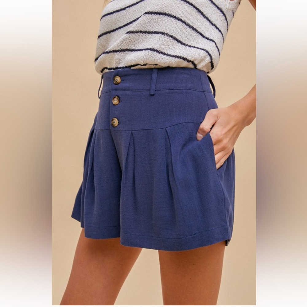 Hem & Thread High Waist Blue Shorts